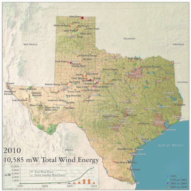 Texas Landscape Project: Map of the Growth of the Wind Power Industry