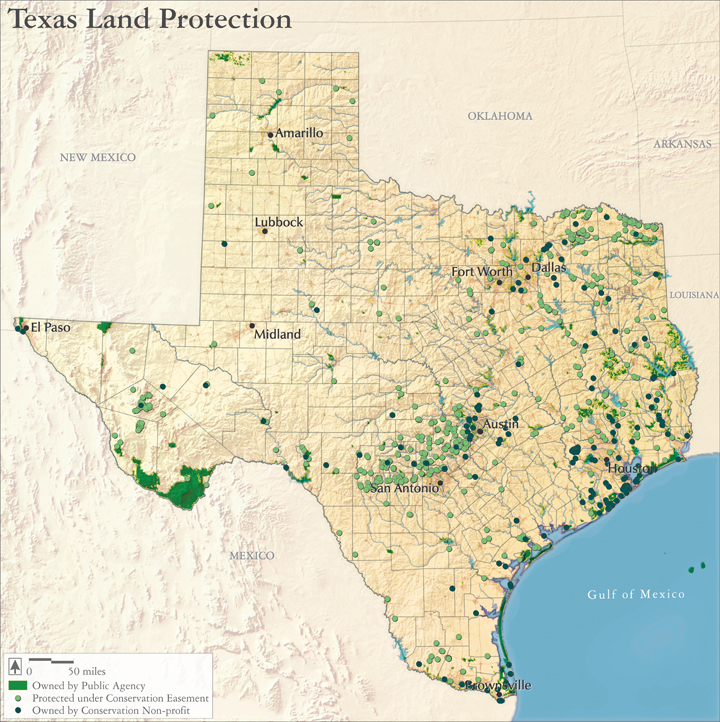 Texas Landscape Project: Map of Land Protection, Public and Private, in Fee Simple and by Easement