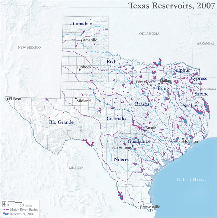 Texas Landscape Project: Map of Major Texas Reservoirs, as of 2007