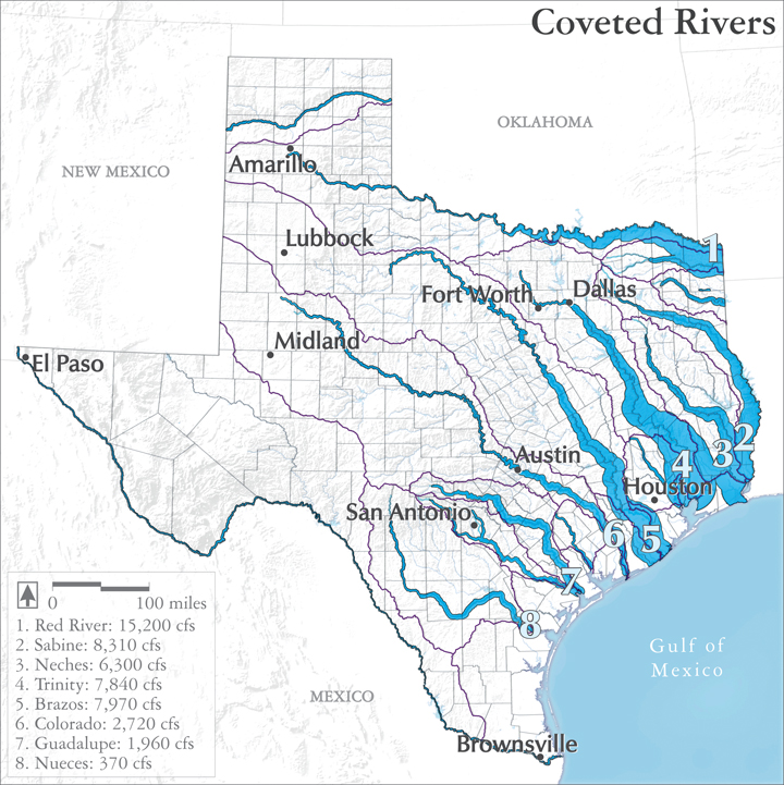 Texas Landscape Project: Map of Stream Flow in Major Texas Rivers