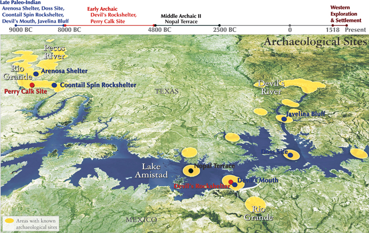 Texas Landscape Project: Map of Prehistoric Sites Flooded by Lake Amistad