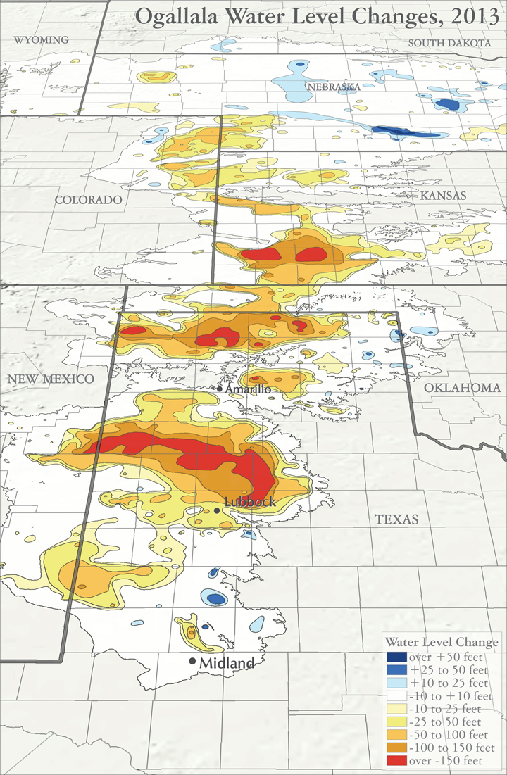 Texas Landscape Project: Map of the Drawdown of Groundwater in the Ogallala Aquifer