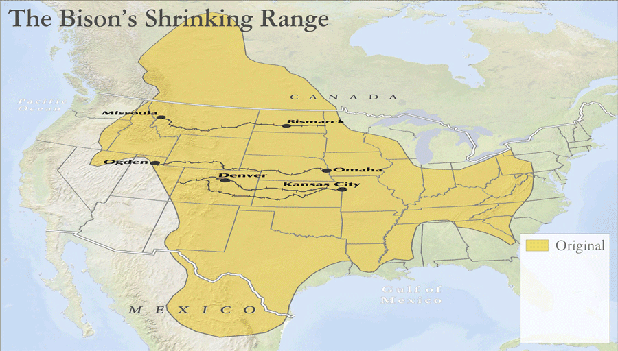 Texas Landscape Project: Map of the Shrinking Range of Bison, through 1889