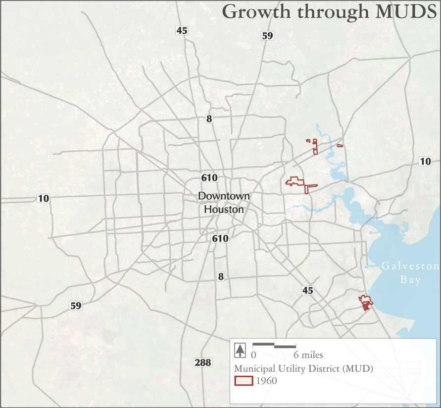 Texas Landscape Project: Map of the Spread of Municipal Utility Districts in Houston, 1960-2014