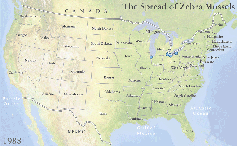 Texas Landscape Map: Spread of Zebra Mussels